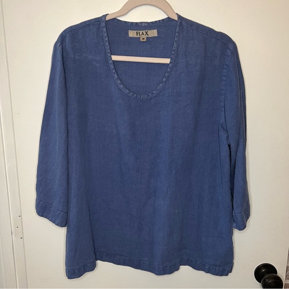 Flax blue linen relaxed top lag and look oversized scoop neck - Picture 2 of 6